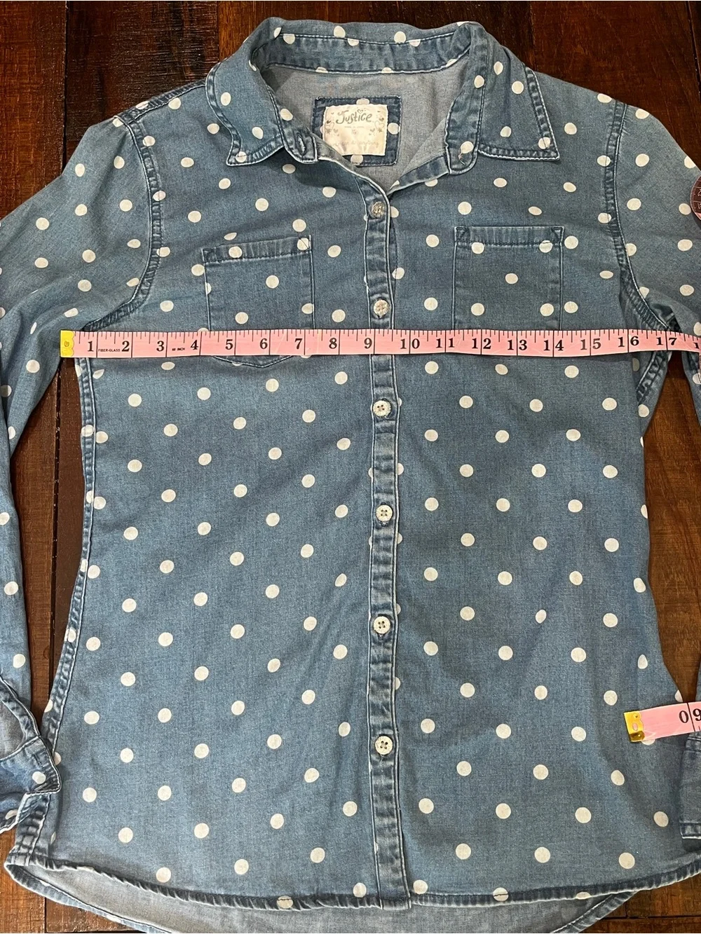 Justice Blue Denim Polka Dot Button-Down Shirt